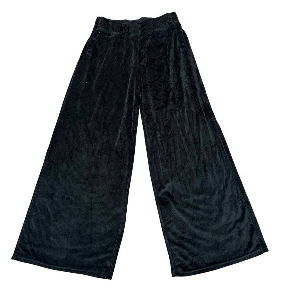 Suzette Collection Womens Black Velvet‎ Wide Leg Elastic Waist Pants Medium